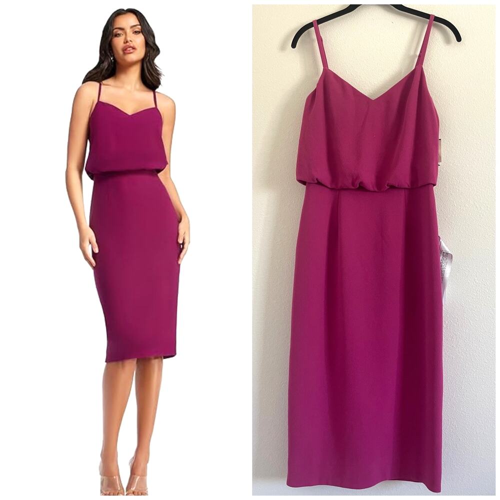 *NWT Dress The Population Alondra Blouson Tank Pencil Skirt Midi Dress Pink S - Picture 1 of 9